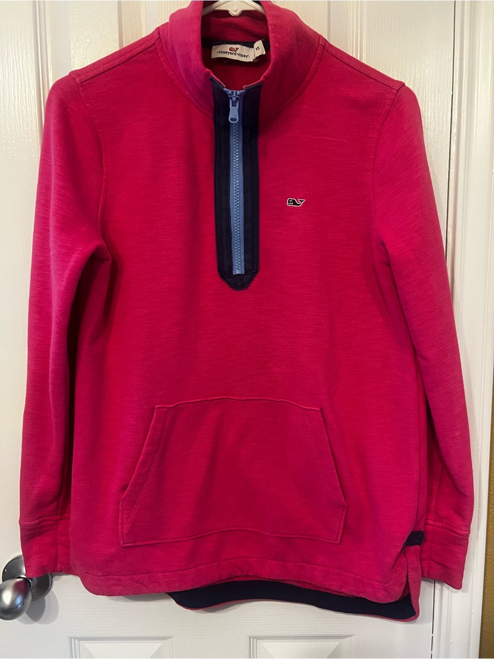 Vineyard Vines Shep Shirt Quarter Zip Pullover Pink Kangaroo Pocket, Size XS